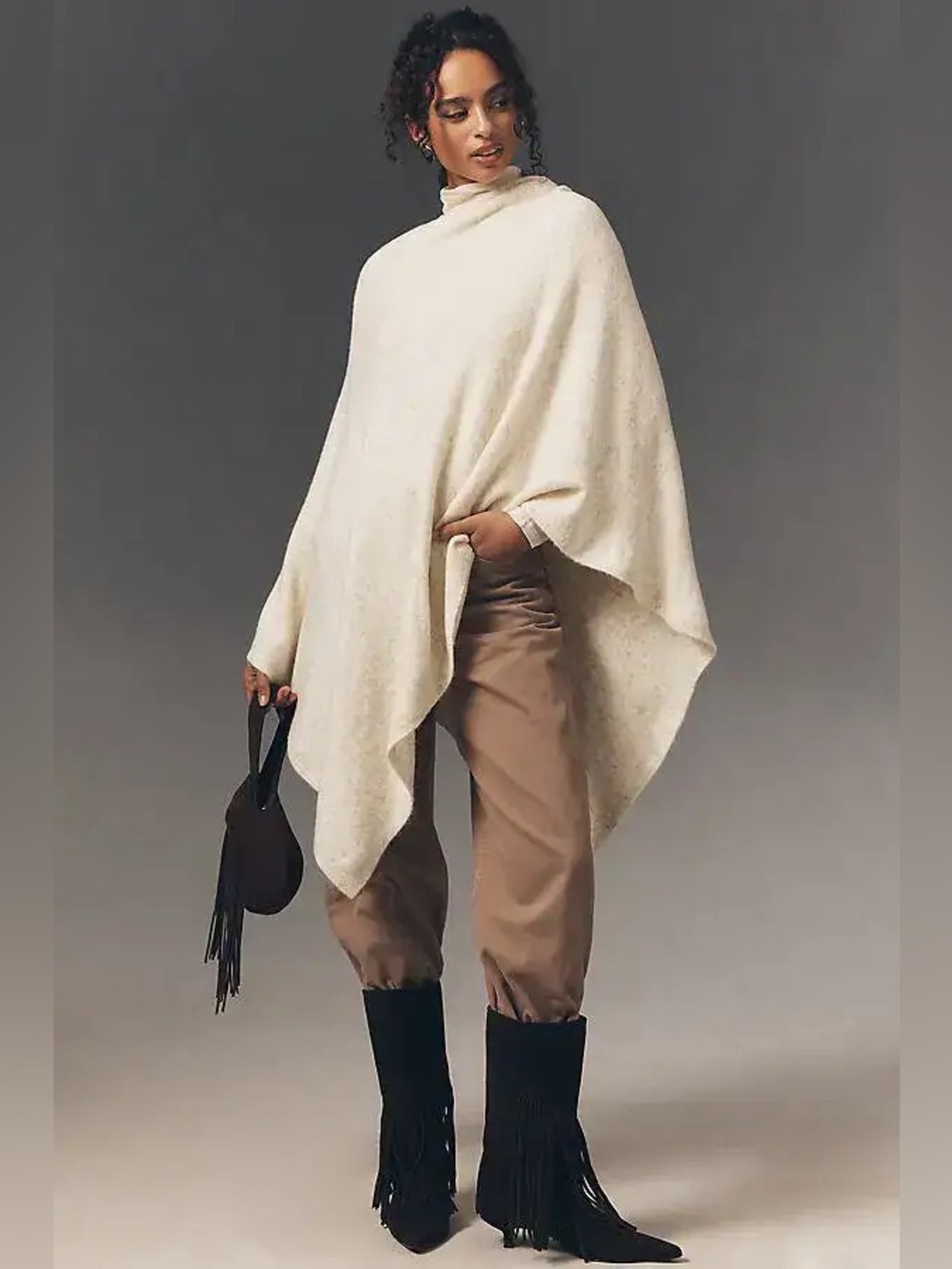 flat white lightweight poncho sweater in ivory color